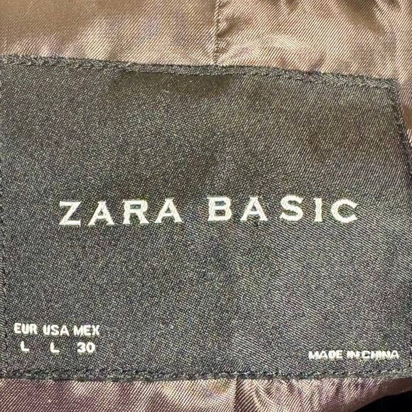 Zara Cropped Belted Chocolate Brown Trench Coat Sz L - Picture 3 of 6